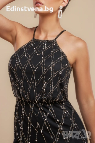 Дамска черна дълга рокля с пайети, снимка 3 - Рокли - 52391746