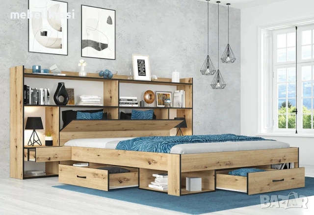 Спалня "Лайт" с чекмеджета,нощни шкафчета, ракла  и надстройка., снимка 7 - Спални и легла - 38615389