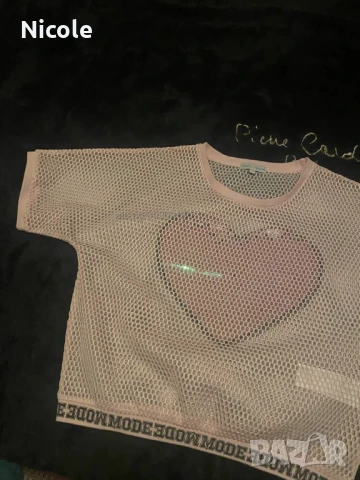 Уникална диско мрежеста блуза със сърце от паети, на марката: CASHE Размер: 170 / 92А, снимка 5 - Тениски - 50864048