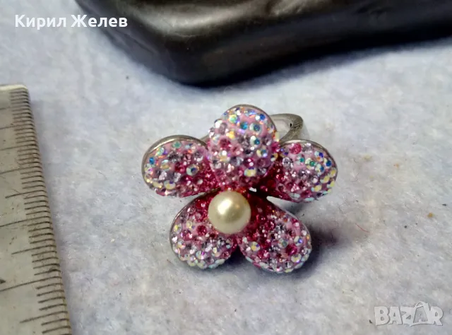 СКЪПОЦЕНЕН СРЕБЪРЕН ПРЪСТЕН ЦВЕТЕ СРЕБРО 925 с БЯЛА НАТУРАЛНА ПЕРЛА ЕМАЙЛ РАЗНОЦВЕТНИ КАМЪЧЕТА 49226, снимка 2 - Пръстени - 50024146