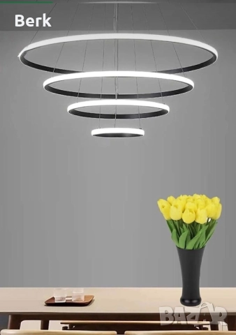 Луксозен LED полилей с 4 ринга 90 W черен корпус