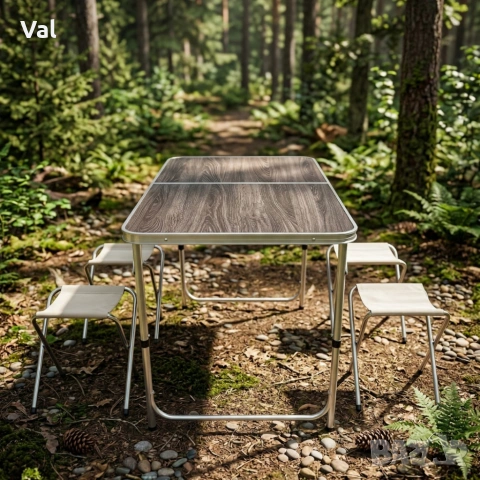 Комплект сгъваема къмпинг маса с 4 стола, регулируема височина, дизайн "куфар" в сив цвят, снимка 10 - Градински мебели, декорация  - 53968603