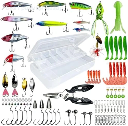 Нов комплект 130 части риболовни примамки блесни куки кутия щука костур