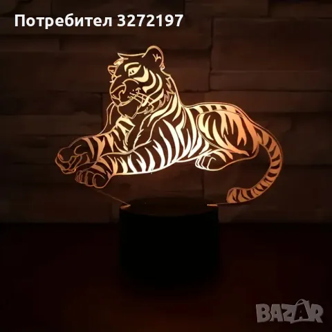 Холограмна 3D LED лампа Тигър-дистанционно управление 16 цвята+други режими на управление, снимка 2 - Настолни лампи - 49515379