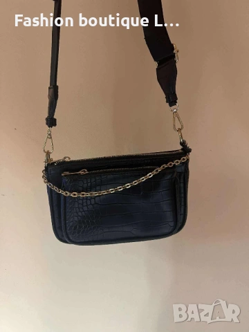 Дамска черна кожена чанта през тялото със златни детайли и два отделни джоба с ципове 🖤🖤🖤, снимка 4 - Чанти - 53771513