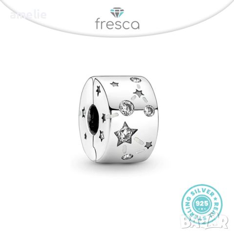 Талисман Fresca по модел тип Pandora Пандора сребро 925 Star Clips. Колекция Amélie, снимка 1 - Гривни - 39936883