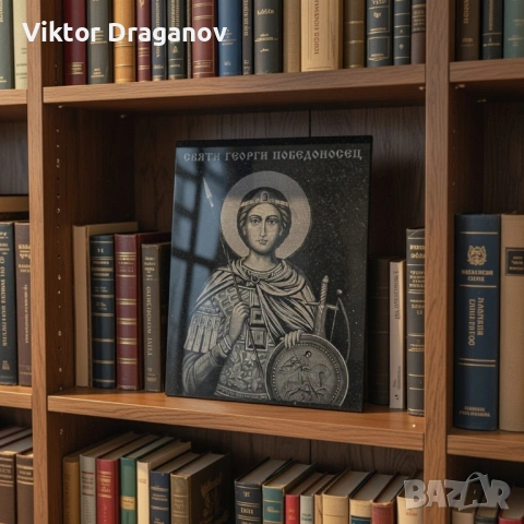 Гравирана икона Свети Георги върху черен гранит, снимка 3 - Икони - 44875761