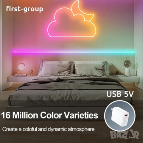 Комплект IC-RGB LED Неонова Лента 5М Bluetooth дистанционно управление, снимка 8 - Лед осветление - 53047503