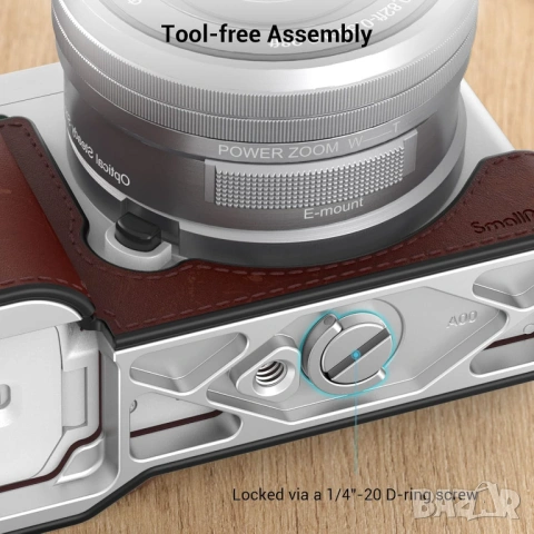 Sony ZV-E10 SmallRig Leather Half Case 3527 кожен калъф протектор cage фотоапарат DSLR zve10 zv e 10, снимка 4 - Чанти, стативи, аксесоари - 53635455