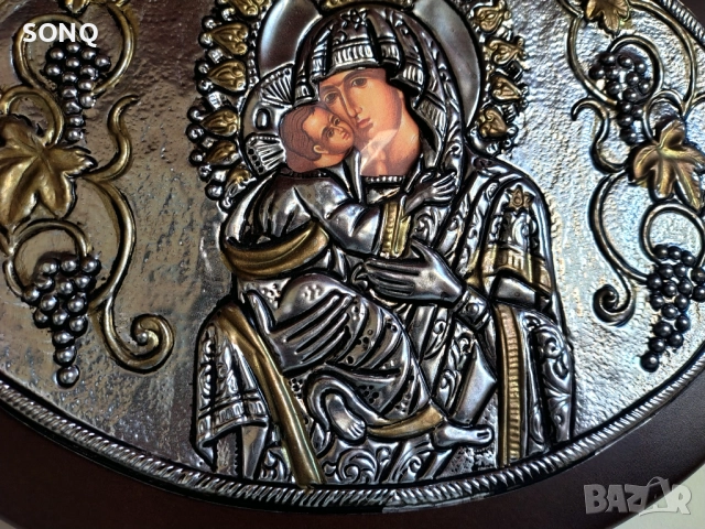 Страхотна Посребрена Икона На Божията Майка Със Младенеца, снимка 4 - Икони - 52251082