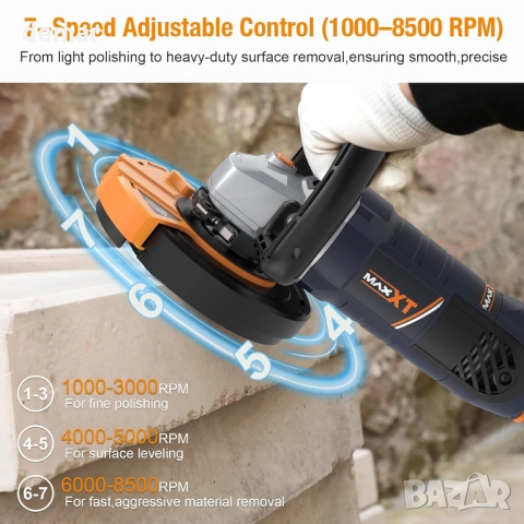 MAXXT Ъглошлайф за бетон, шлайфмашина с диск 12,5 см, 1000-8500 об/мин, снимка 2 - Ъглошлайфи - 52692624