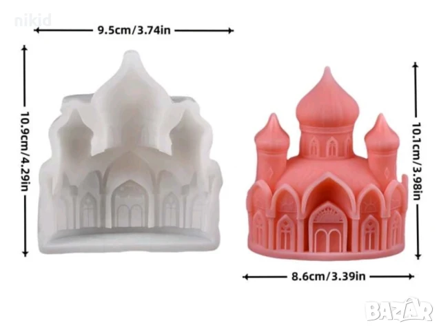 3d голям замък дворец палат тип кремъл силиконов молд форма фондан поколад гипс смола декор