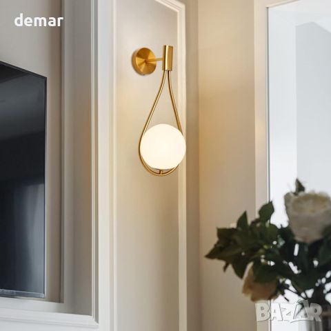 KRIPINC 5W стенна лампа със стъклена топка, златна LED стенна лампа, ретро стенна лампа, снимка 3 - Лампи за стена - 46460378
