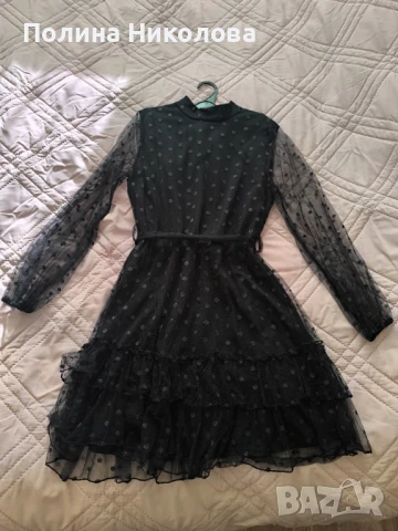 Рокля в черен цвят с точки, снимка 1