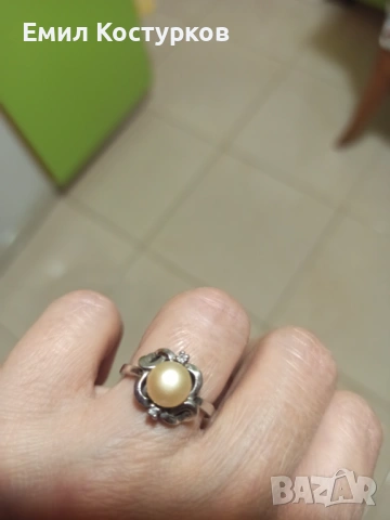 Продавам сребърен пръстен с печат 925, с розова естествена перла с размер 8 мм. , снимка 3 - Пръстени - 53670944