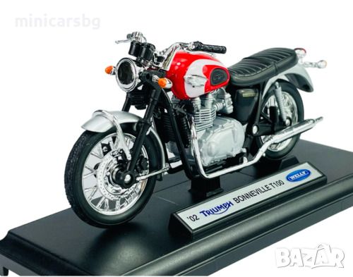 1:18 Метални мотори: 2002 TRIUMPH BONNEVILLE T100 - Welly, снимка 1 - Колекции - 46659261