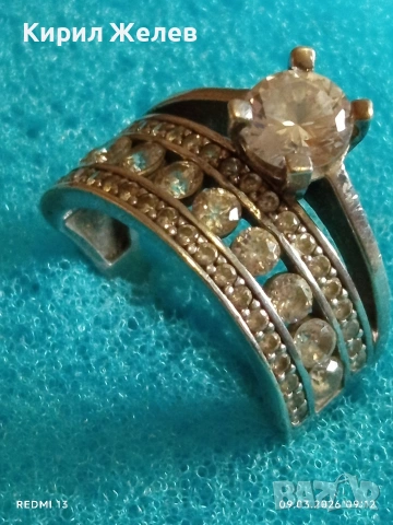 Скъпоценен сребърен пръстен с кристали и фасетиран Циркон много красив 54229, снимка 10 - Пръстени - 53762456