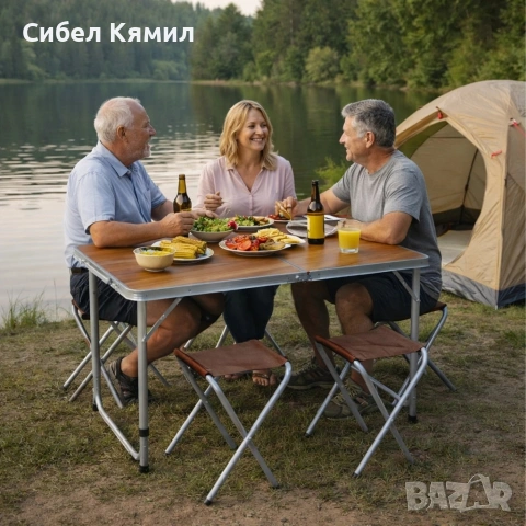 Комплект сгъваема къмпинг маса с 4 стола, Регулируема височина, Дизайн "куфар", снимка 3 - Градински мебели, декорация  - 53908869
