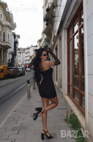 Уникална черна секси рокля с ръкавели, снимка 6 - Рокли - 50878912