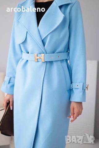 Дамско палто с колан и златни катарами, 4цвята , снимка 4 - Палта, манта - 53687342
