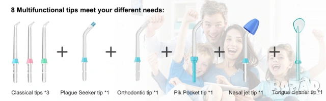 Професионален зъбен душ Apiker – 10 степени, 8 накрайника, 600 мл, снимка 5 - Други - 53450760