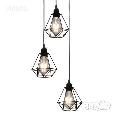 vidaXL Таванна лампа с дизайн на диаманти, черна, 3 x E27 крушки(SKU:281634