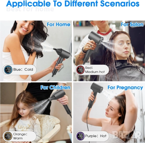 KARAFUN Йонен сешоар, 2200 W с накрайник за бързо сушене, HD екран, снимка 3 - Сешоари - 52178238