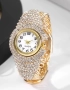 Позлатен дамски часовник с камъчета , снимка 2