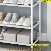 Мултифункционална етажерка със закачалки и рафтове за обувки в бял цвят 60x171x25см - КОД 4073, снимка 9 - Етажерки - 45495253