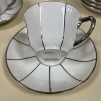 Порцелан, "Лимож" сервиз за чай в бяло и сребърно, стил Арт Деко., снимка 3 - Сервизи - 45431294