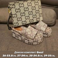 Дамски комплект чанта с чехли Gucci висок клас ААА+, снимка 1 - Чехли - 45784147