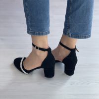 Елегантност с блясък: Изчистени дамски затворени сандали с ток и бляскав акцент Цветове: черен и бял, снимка 3 - Дамски елегантни обувки - 45496207