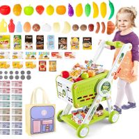 deAO Пазарска количка с храна и аксесоари, комплект за игра за деца, за ролеви игри, зелено, снимка 1 - Образователни игри - 45512122