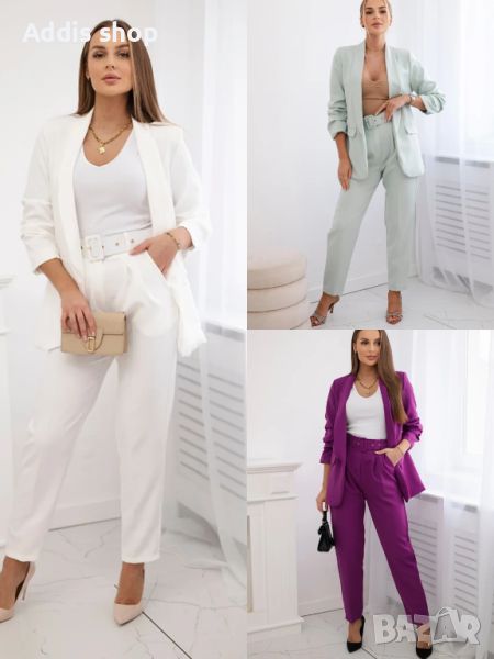 Елегантен дамски комплект сако и панталон, 3цвята , снимка 1