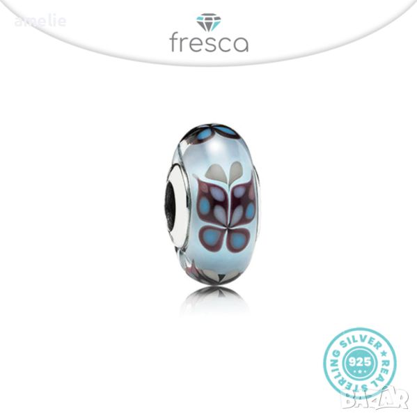 Талисман Fresca по модел тип Пандора сребро 925 Pandora Blue Butterflies Murano. Колекция Amélie, снимка 1