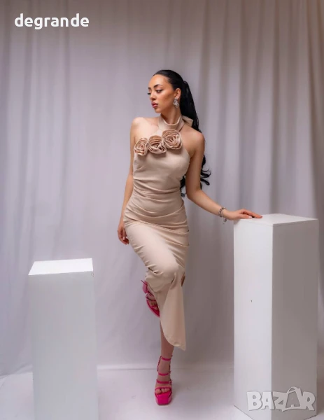 Елегантна бежова дамска рокля , снимка 1