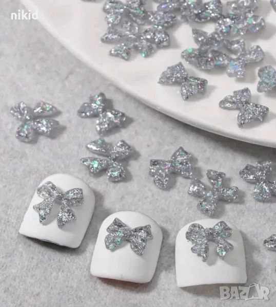 UV бижу за нокти сребристи панделки панделка декорация украса за маникюр нокти и др, снимка 1