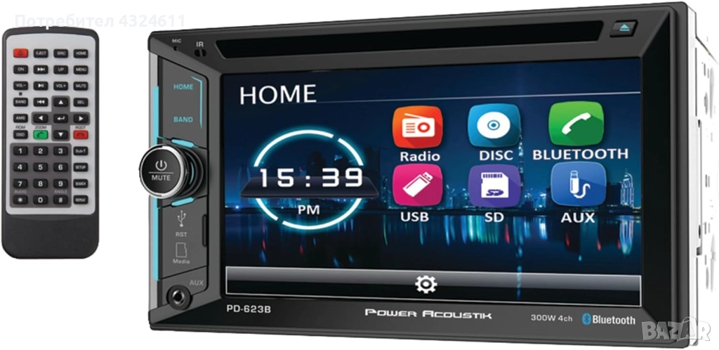 Автомобилен Мултимедиен Плеър, Power Acoustik PD-623B 2-DIN, Bluetooth и 6.2” LCD Дисплей, снимка 1