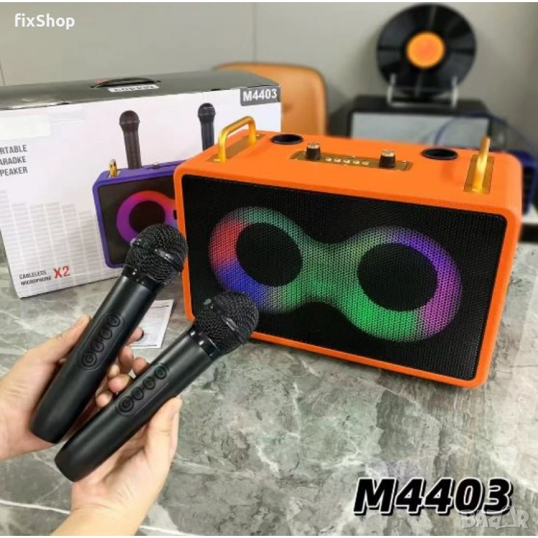 M4403 Караоке Bluetooth Тонколона с 2 Микрофона (Черен), 35W, RGB Осветление, Преносима, Поддръжка B, снимка 1