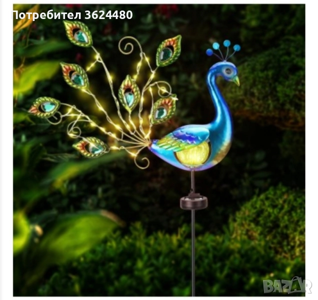 Соларна градинска лампа паун с 30 LED светлини , снимка 1