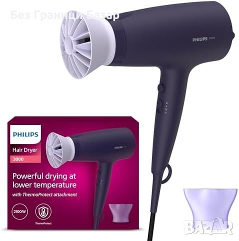 Нов Сешоар Philips 3000 с ThermoProtect, студен въздух и накрайник - 2100W, снимка 1