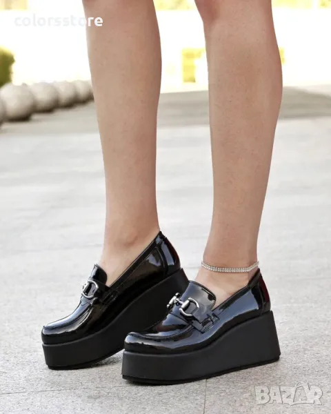 Обувки на платформа - черен лак - KLP90, снимка 1