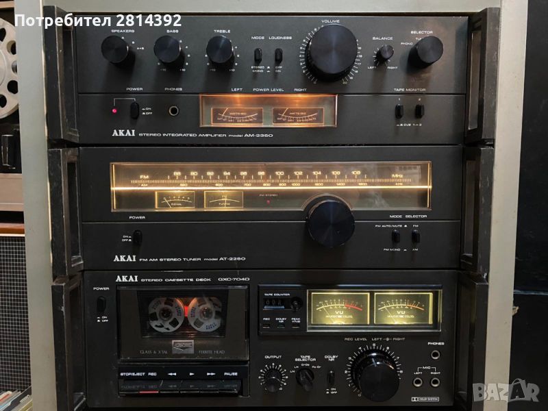 Касетен дек AKAI GXC-704D тунер AKAI AT-2250 усилвател AKAI AM-2350+метална ракла заедно и поотделно, снимка 1