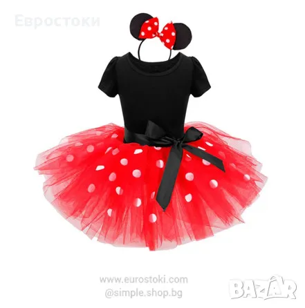 Детски костюм Minnie Mouse Disney, рокля Мини Маус и диадема с ушички и панделка, 150 см, снимка 1