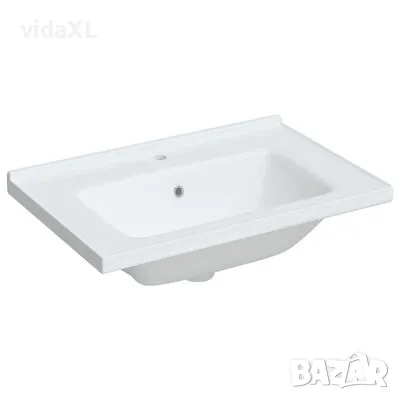 vidaXL Мивка за баня, бяла, 71x48x19,5 см, правоъгълна, керамика（SKU:153710）, снимка 1