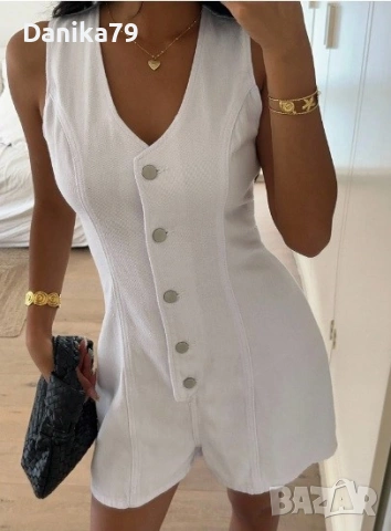 Дамски бял дънков летен гащеризон, снимка 3 - Гащеризони - 53485416