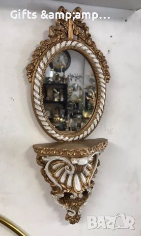 Декоративнио огледало за стена с рафт - от полирезин, снимка 1 - Огледала - 45717858