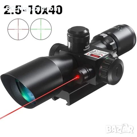 Оптически тактически прицел 2.5x-10x бързомер мерник за пушка оръжие лов еърсофт с лазер бързомерец, снимка 6 - Оборудване и аксесоари за оръжия - 51051362