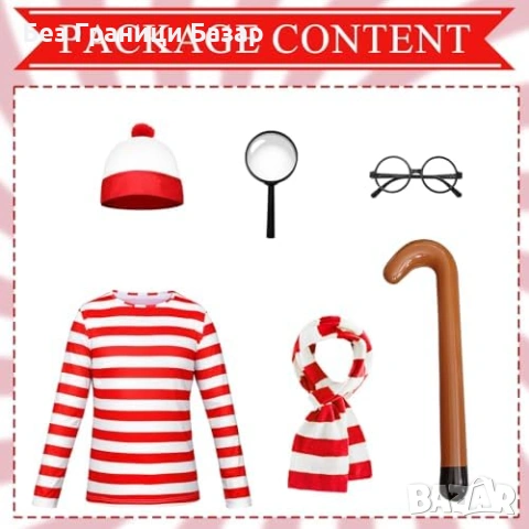 Нов Костюм за деца с райе шапка очила и лупа за маскен бал аксесоари Хелоуин, снимка 3 - Други - 53838606