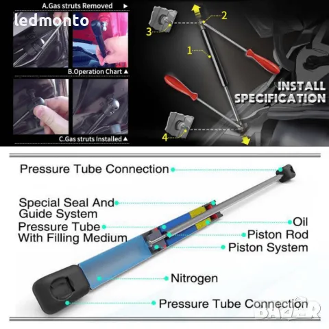 Амортисьори за Преден Капак BMW E90–E93 2004–2013 | OE 51237060550 | Газови Пружини, снимка 4 - Части - 50317737